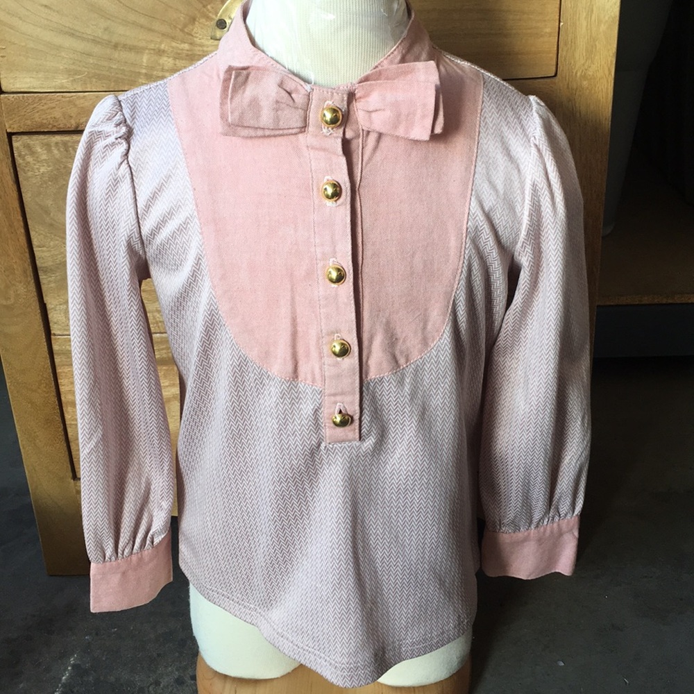 Girls fashion pink bow long sleeve shirt
